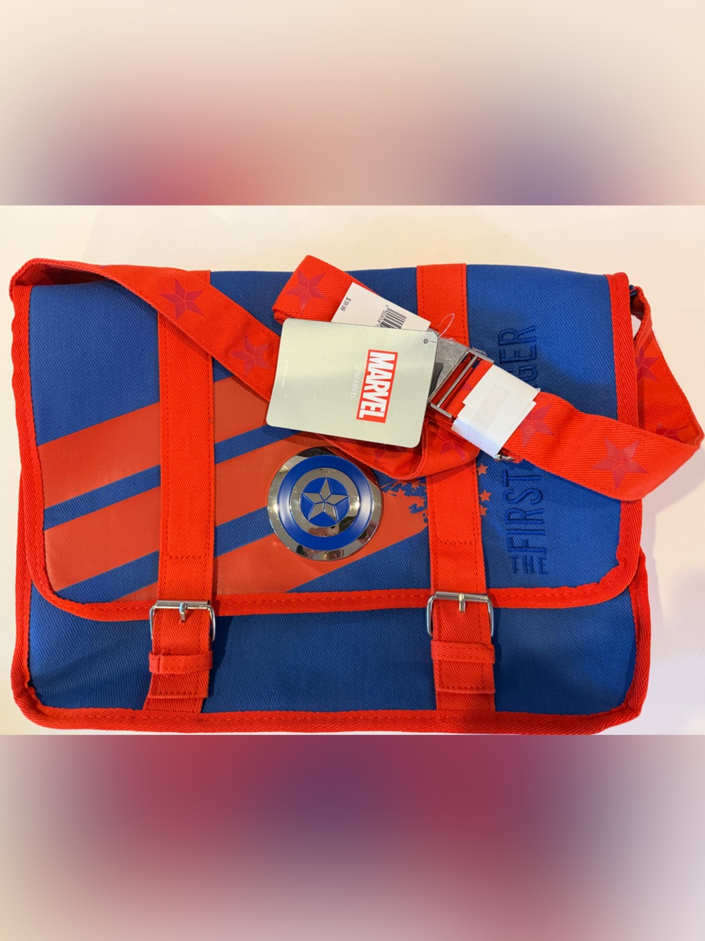 Disney Parks Marvel Red and Blue Captain America Messenger Bag!